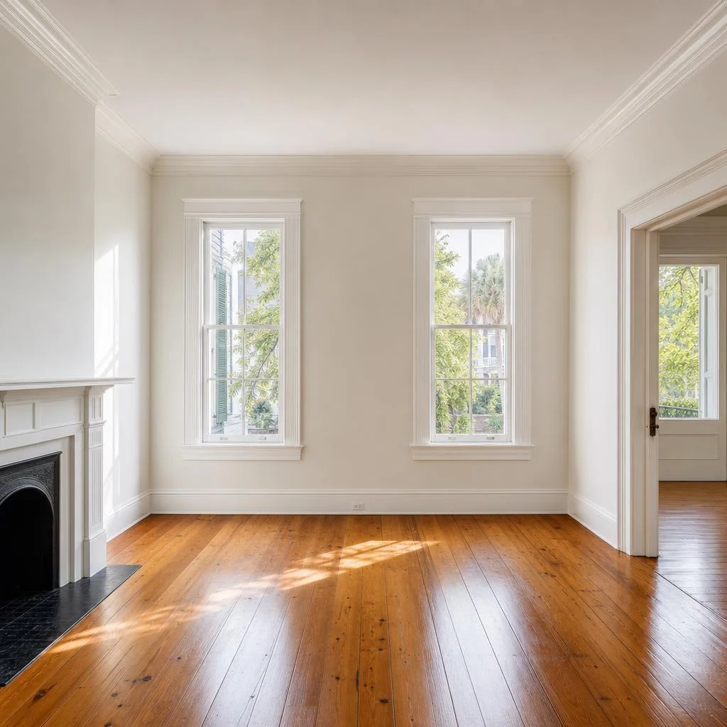 Freshly painted empty living room in a historic New Orleans home